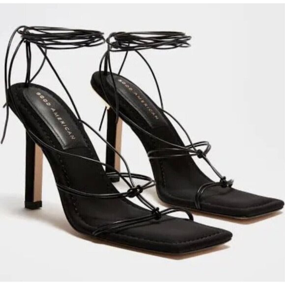 Good American Shoes - Good American Wm Size 9.5 Neoprene Cage Black Tie Lace Up Gladiator NEW GA330N-X